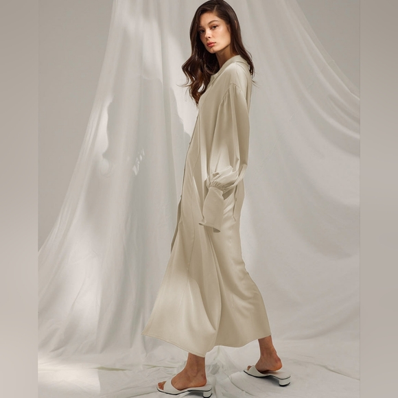 NWT Long Sleeve Drape Shirt Robe Dress (Cream) - NAP Loungewear - Picture 4 of 13